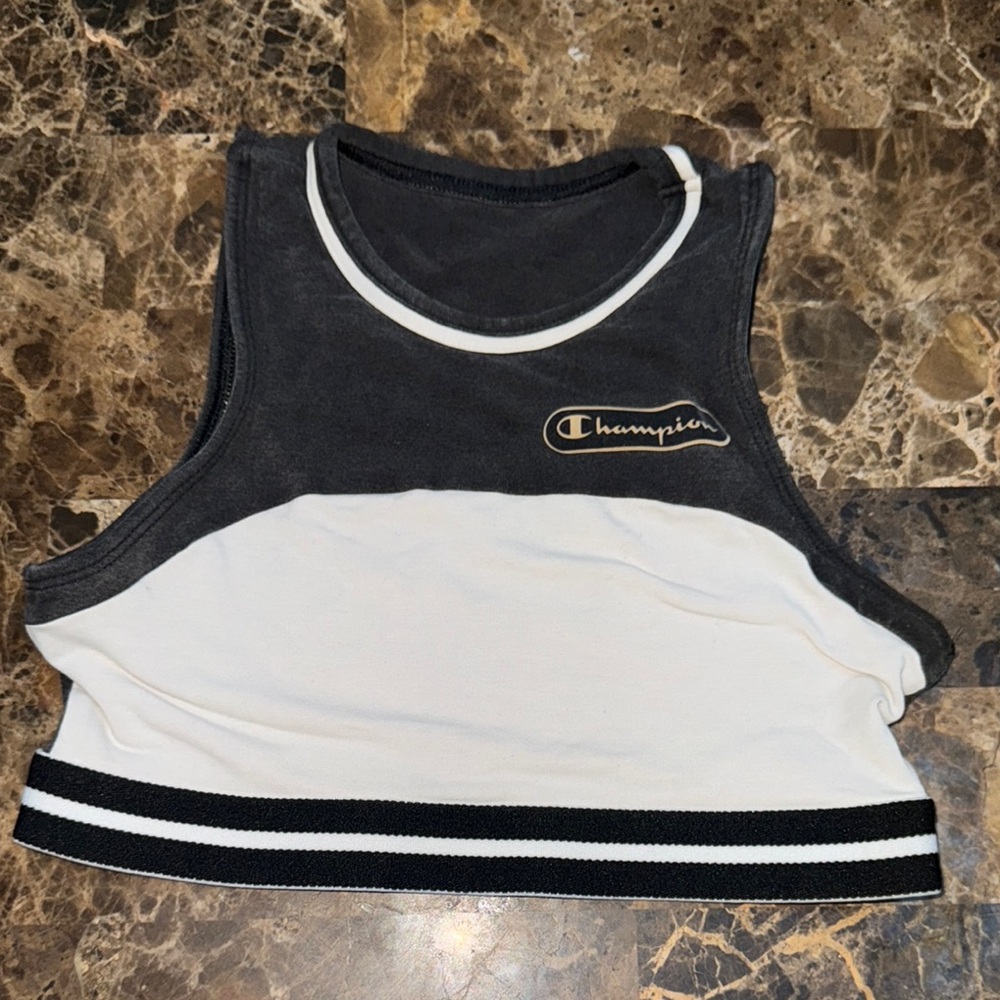 Champion Black and White Logo Crop Top